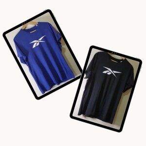 His and Hers Couple Tee Bundle - Men's Blue Reebok and Women's Black Reebok Tees